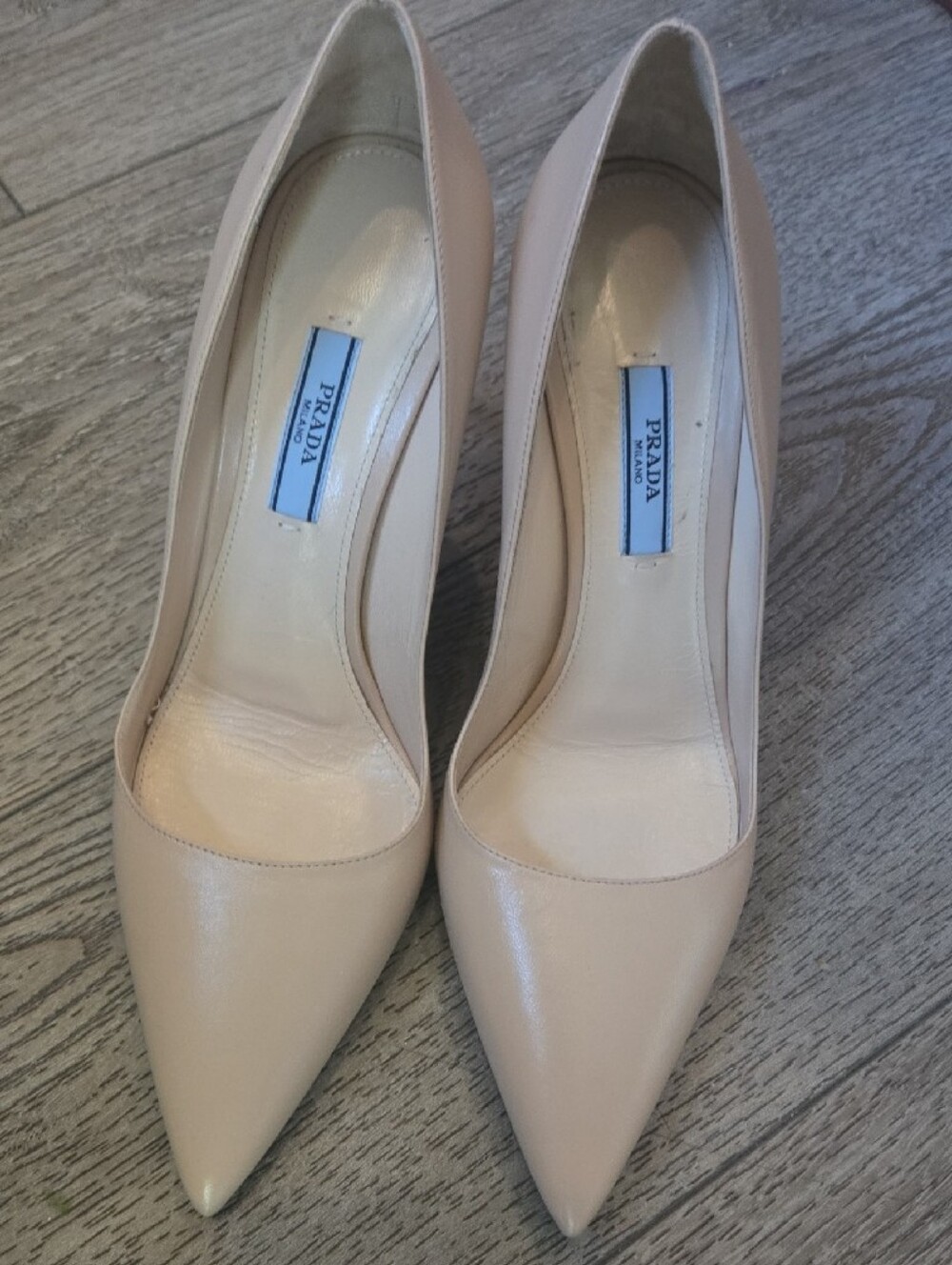 Prada Blush Nude Leather Pointed-Toe Pumps